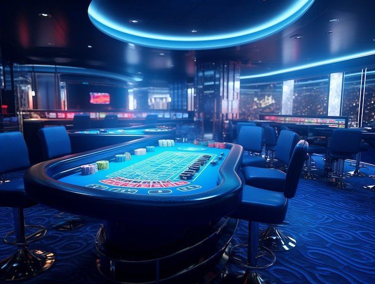 Staf layanan pelanggan jackpot106 dengan headset mikrofon profesional sedang membantu pelanggan